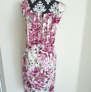 Floral Print Sheath Dress Ruffle Front Dress 18W